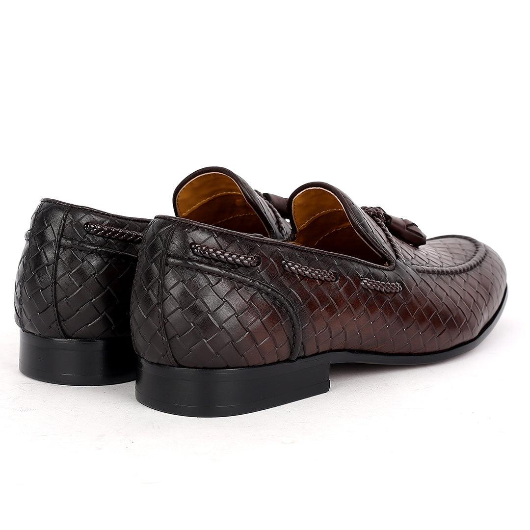 J.M WESTON Exquisite Woven Leather Shoe with Textile Design - Obeezi.com