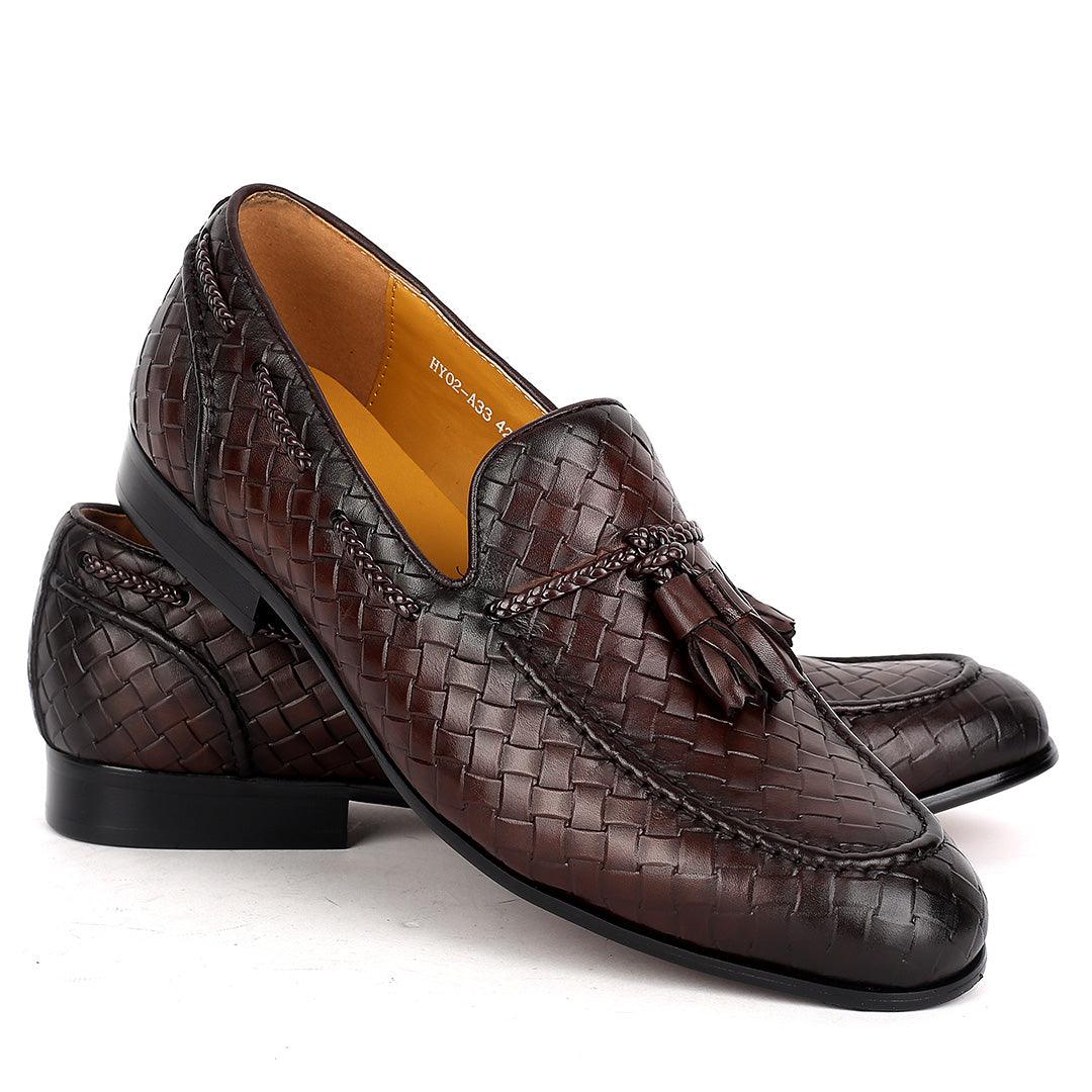 J.M WESTON Exquisite Woven Leather Shoe with Textile Design - Obeezi.com