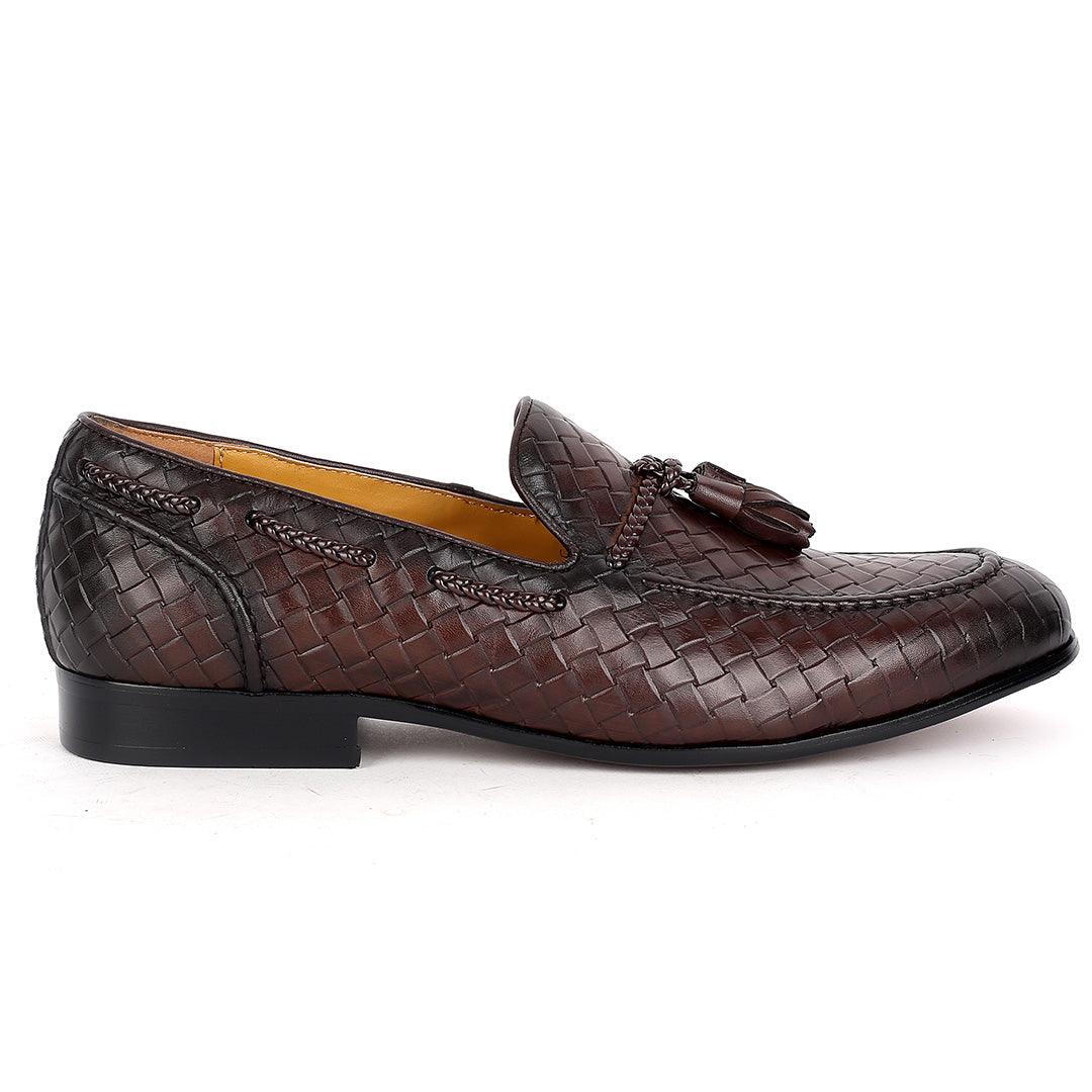 J.M WESTON Exquisite Woven Leather Shoe with Textile Design - Obeezi.com