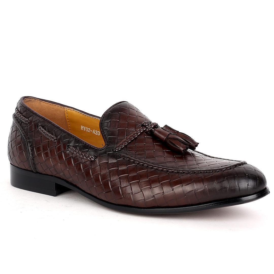 J.M WESTON Exquisite Woven Leather Shoe with Textile Design - Obeezi.com