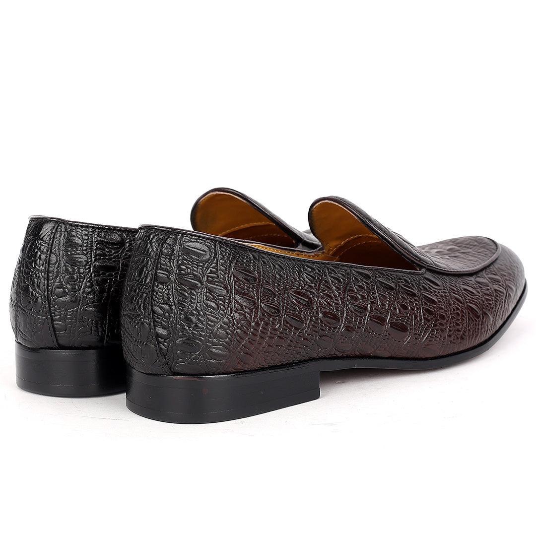J.M Weston Men's Classy New Crocodile Skin Design Coffee Leather Dress Shoes - Obeezi.com