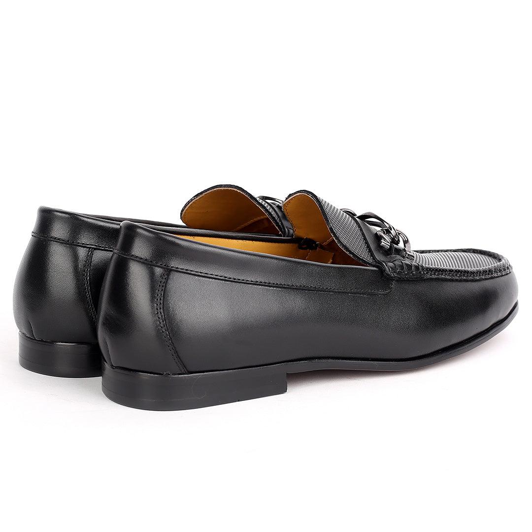 J.M Weston Men's Solid Black Loafers Shoe with Mini Woven Design - Obeezi.com