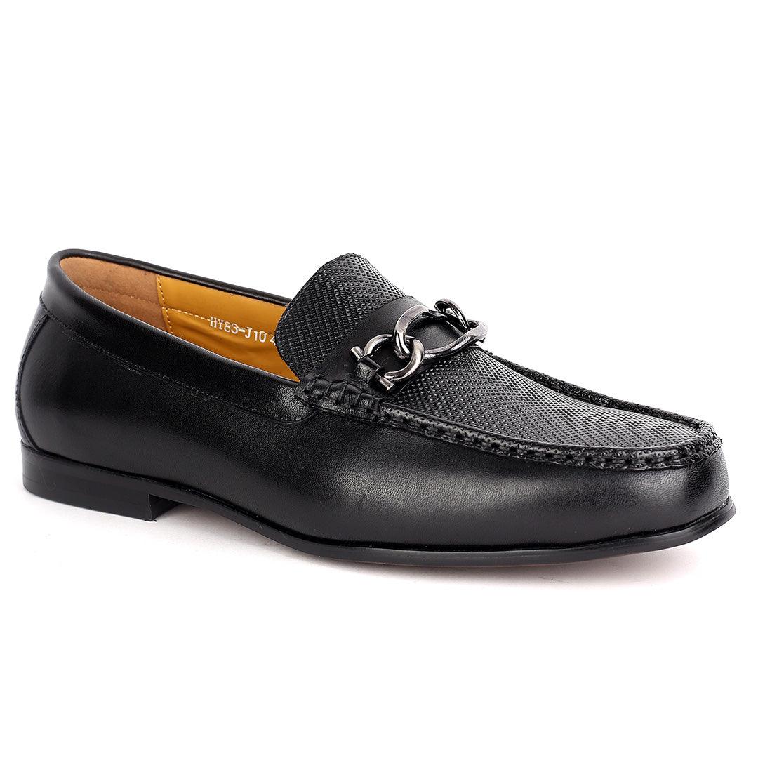 J.M Weston Men's Solid Black Loafers Shoe with Mini Woven Design - Obeezi.com