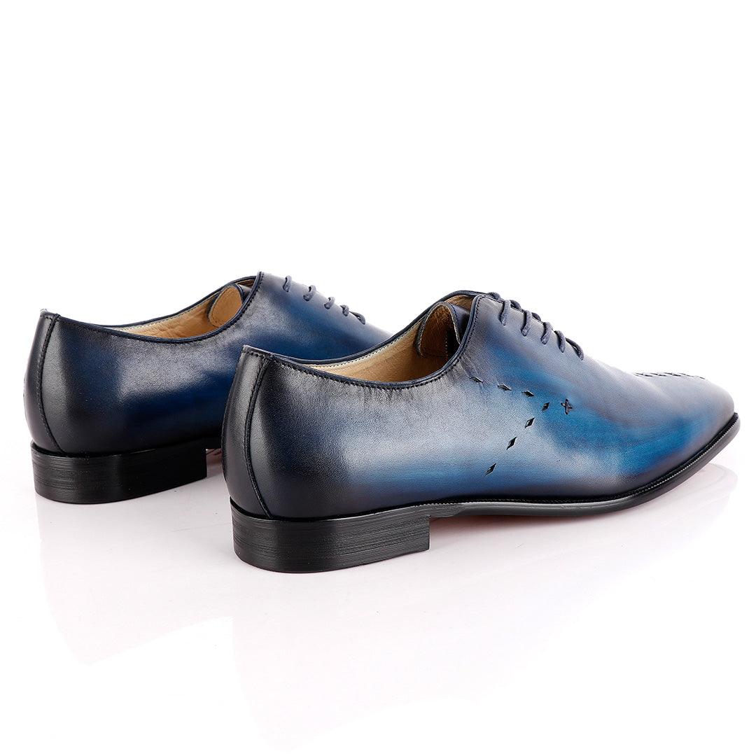 Jat Janer Plain Stiches Laceup Blue Brogue Shoe - Obeezi