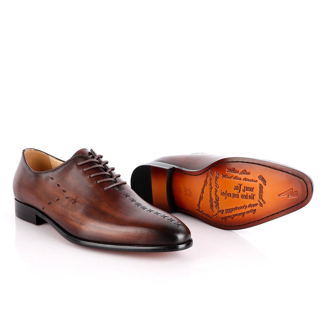Jat Janer Plain Stiches Laceup Coffee Brogue Shoe - Obeezi