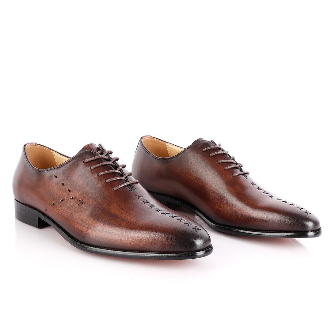Jat Janer Plain Stiches Laceup Coffee Brogue Shoe - Obeezi