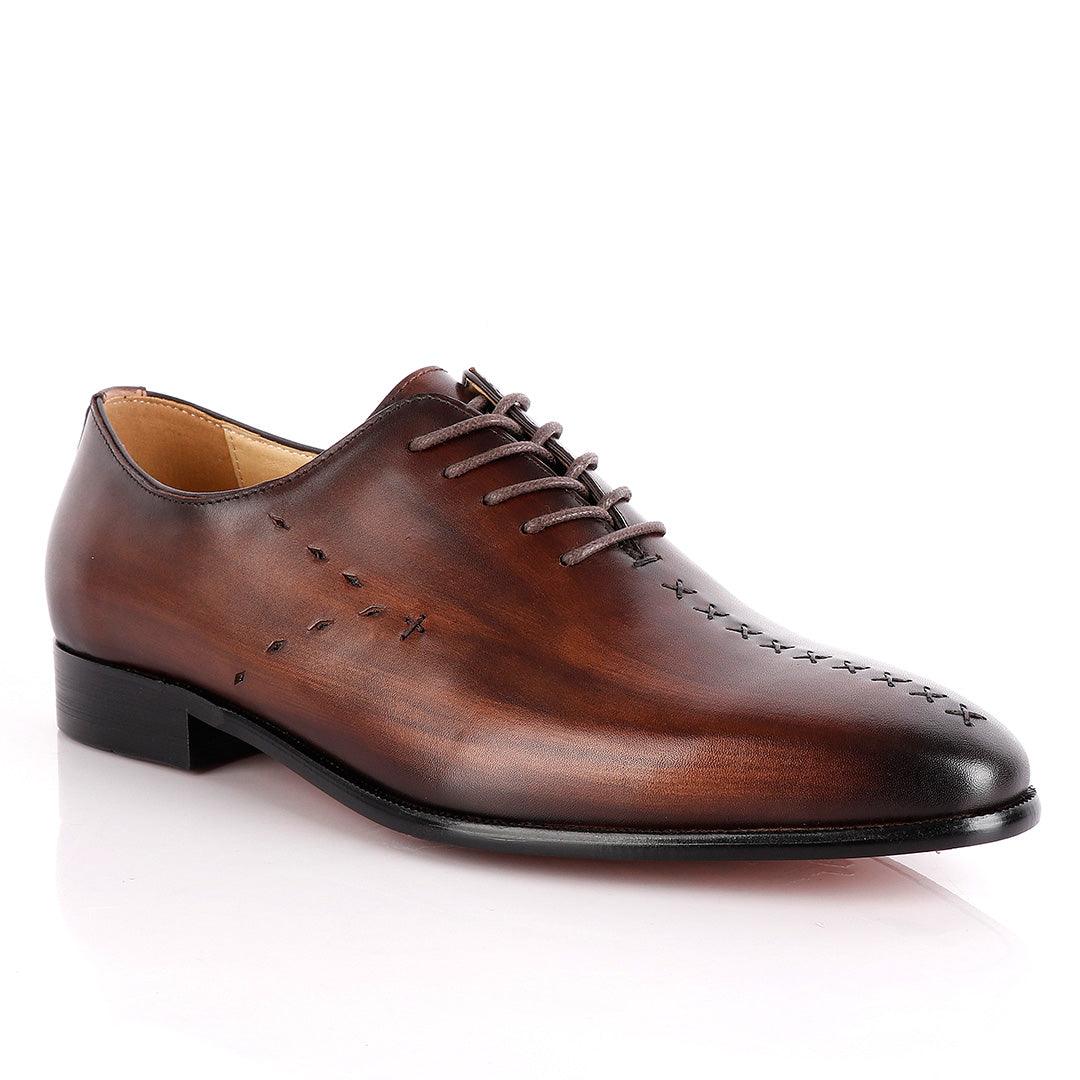 Jat Janer Plain Stiches Laceup Coffee Brogue Shoe - Obeezi