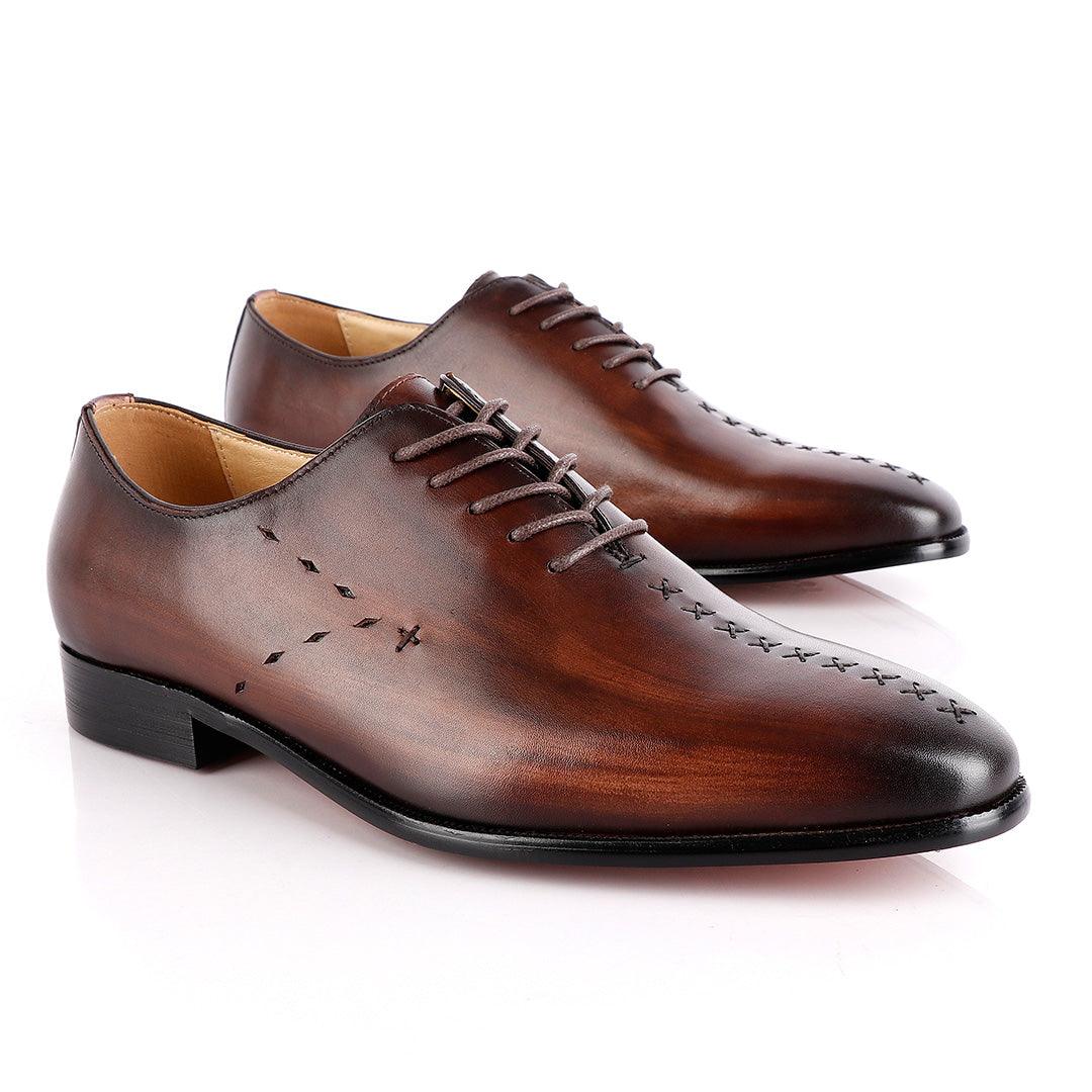 Jat Janer Plain Stiches Laceup Coffee Brogue Shoe - Obeezi