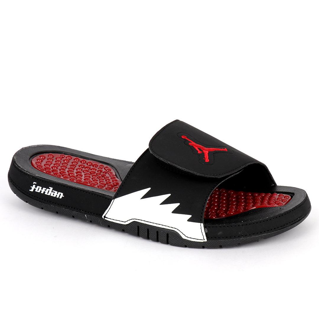 JD Hydro VRetro All Black With Red Logo Men's Slide - Obeezi.com