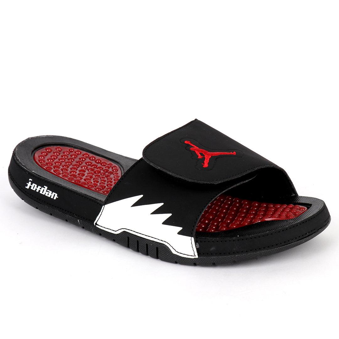 JD Hydro VRetro All Black With Red Logo Men's Slide - Obeezi.com