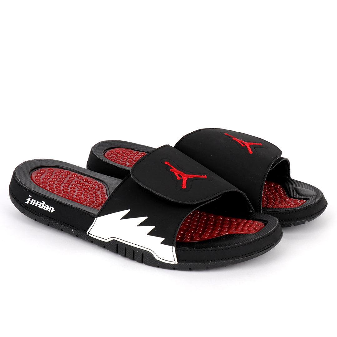 JD Hydro VRetro All Black With Red Logo Men's Slide - Obeezi.com