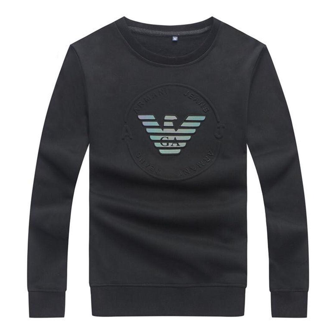 Jeans Men's Round Logo Sweatshirt-Black - Obeezi