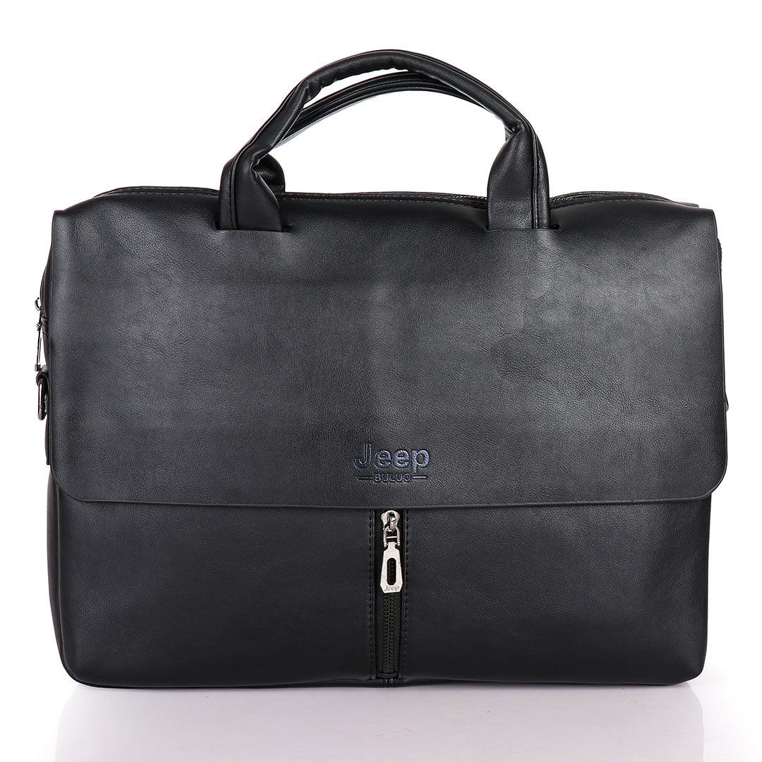 Jeep Buluo Men's Business Large Capacity Genuine Leather Bag- Black - Obeezi.com