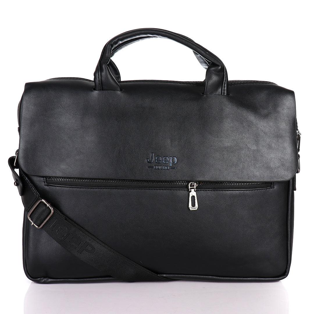Jeep Buluo Men's Business Large Capacity Genuine Leather Bag- Black - Obeezi.com