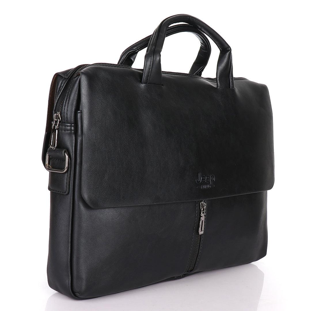 Jeep Buluo Men's Business Large Capacity Genuine Leather Bag- Black - Obeezi.com