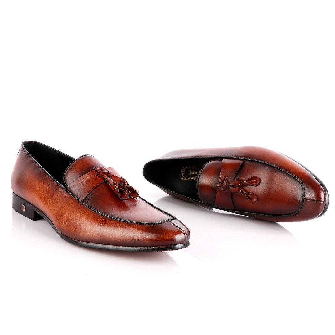 John Foster All round Brown Leather Tassel Loafer - Obeezi