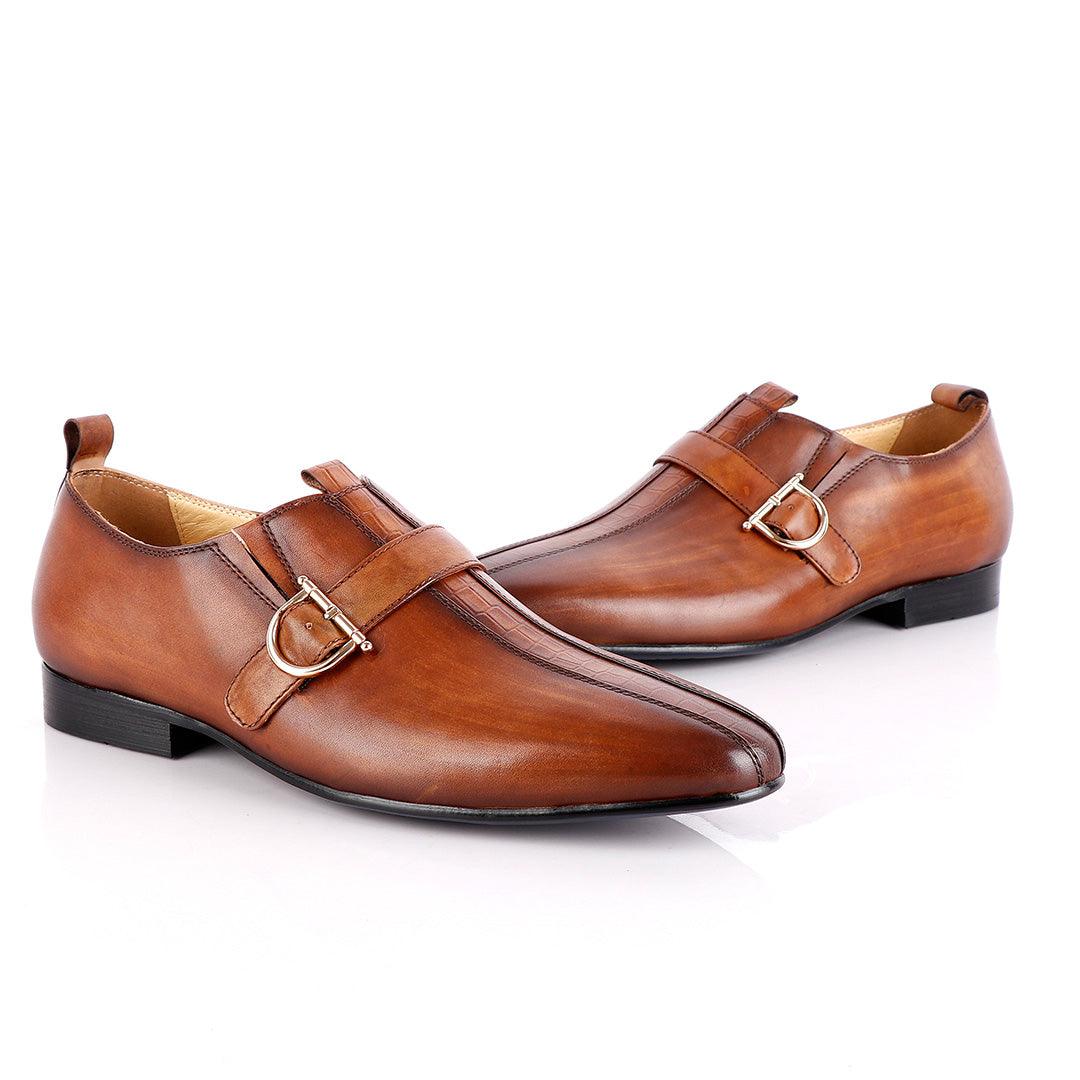 John Foster All round Brown Leather With Strap Shoe - Obeezi
