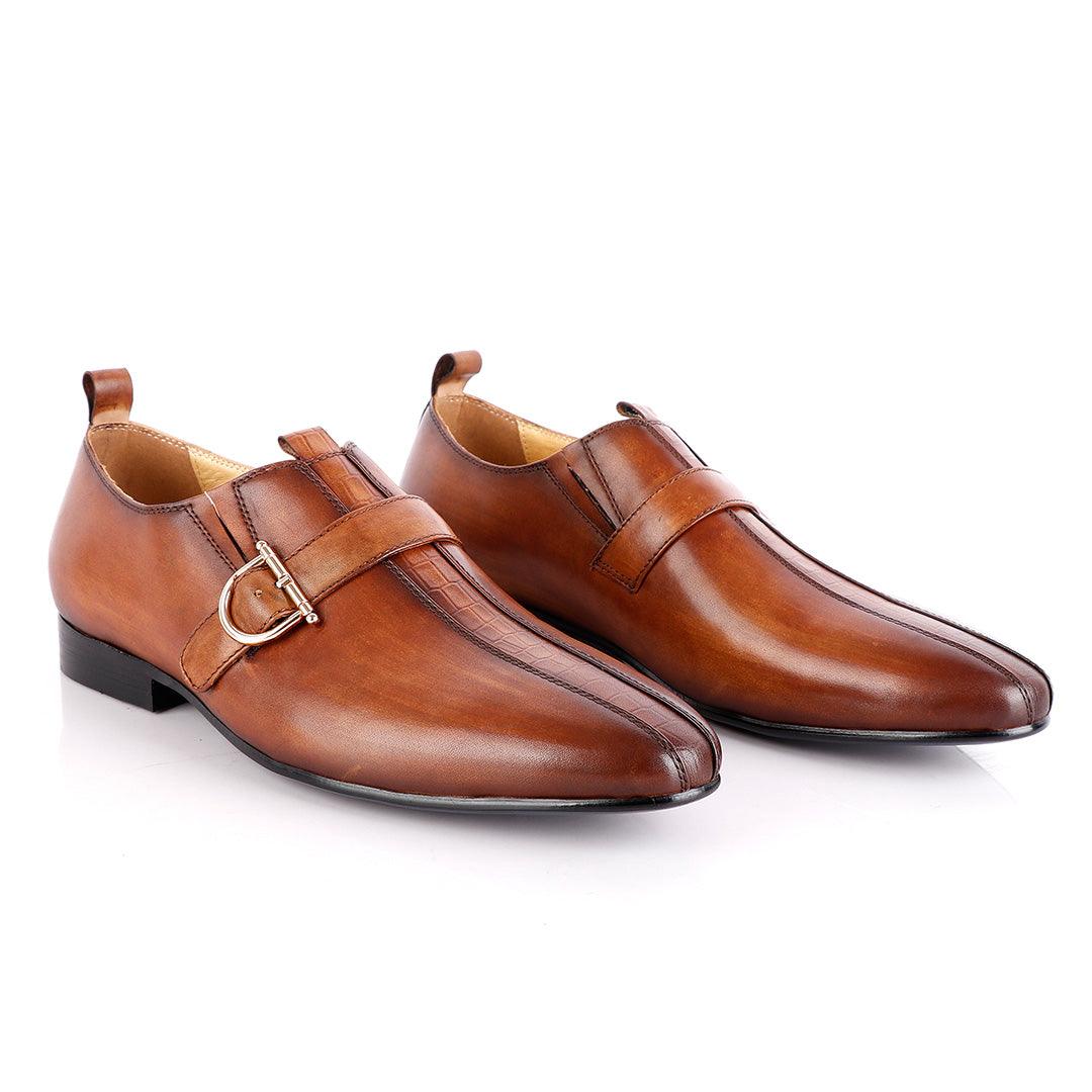 John Foster All round Brown Leather With Strap Shoe - Obeezi