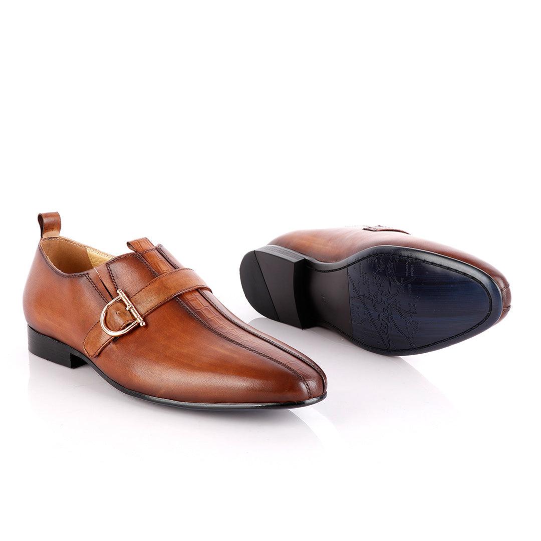 John Foster All round Brown Leather With Strap Shoe - Obeezi