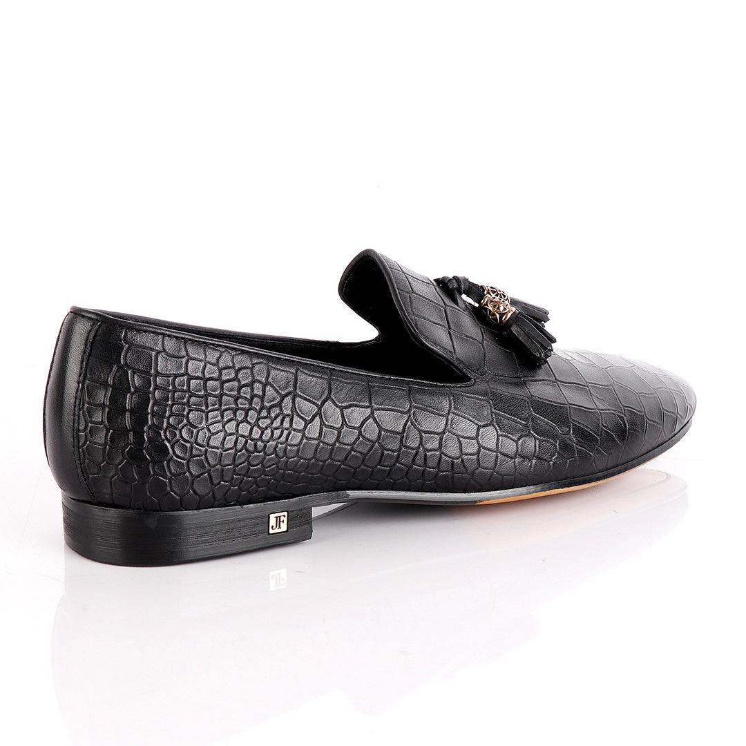 John Foster All round Croc Black Leather Tassel shoe - Obeezi