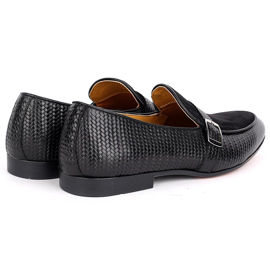 John Foster All Round Woven Leather Half Suede Single Belt Buckle-Black - Obeezi.com