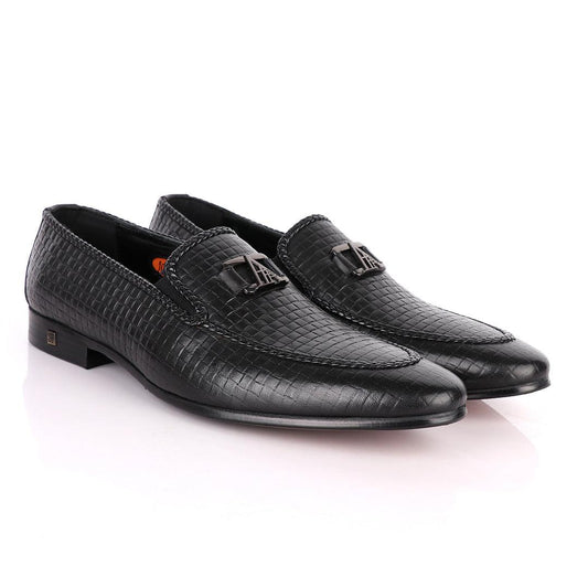 John Foster As Woven Black Leather Formal Shoe - Obeezi
