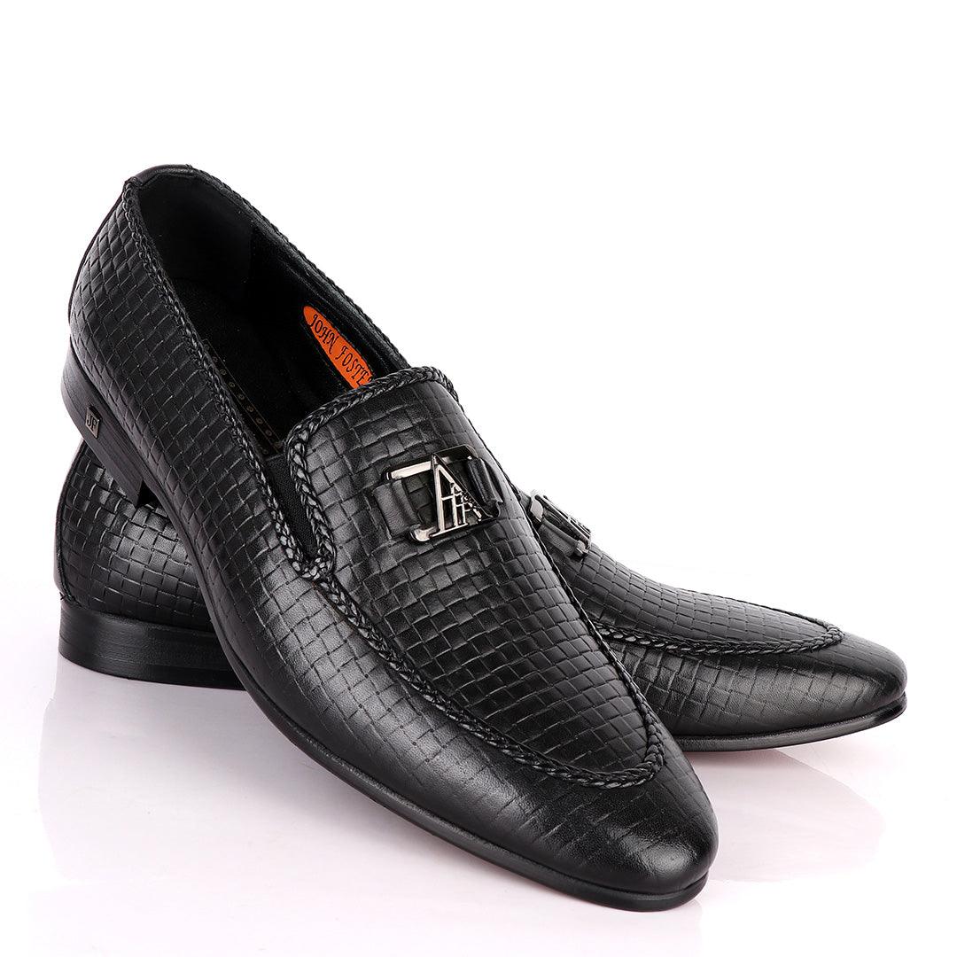 John Foster As Woven Black Leather Formal Shoe - Obeezi