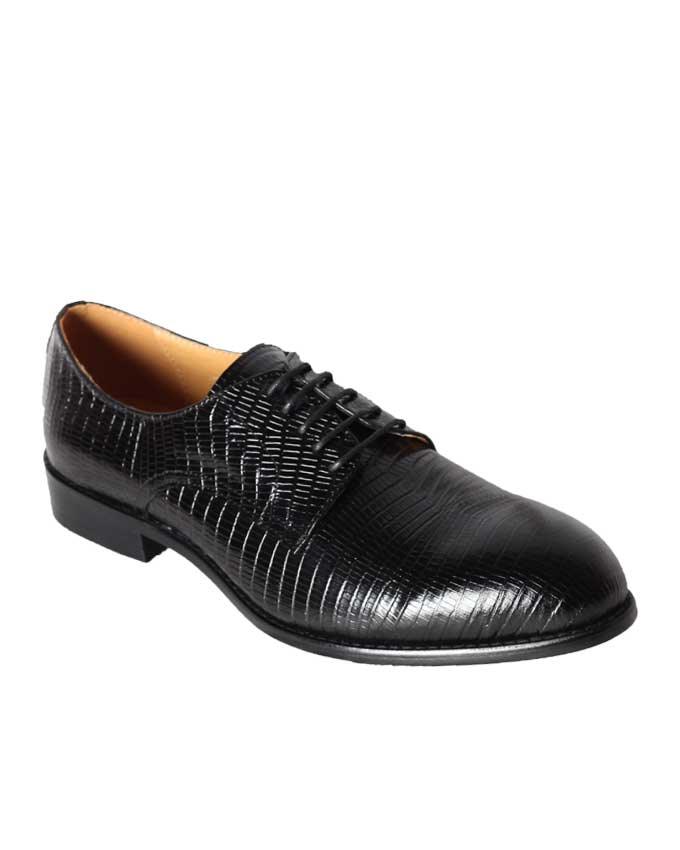 John Foster Black 5-Eyelet Woven Derby Lace Up Shoe - Obeezi