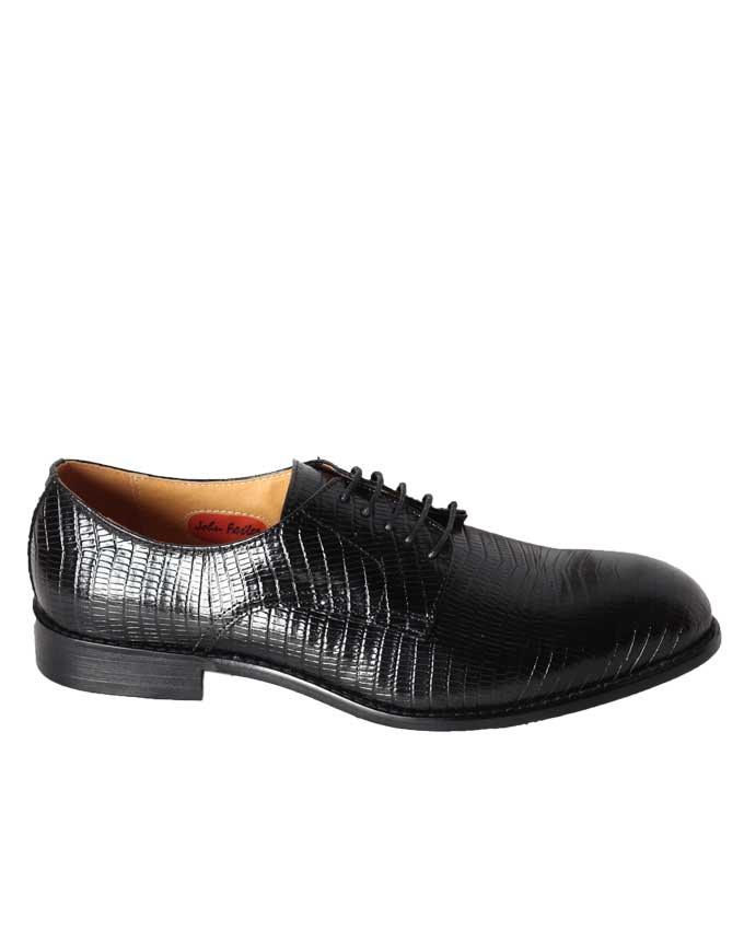 John Foster Black 5-Eyelet Woven Derby Lace Up Shoe - Obeezi