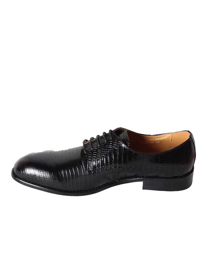 John Foster Black 5-Eyelet Woven Derby Lace Up Shoe - Obeezi