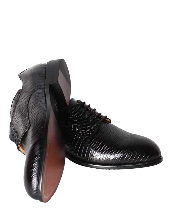 John Foster Black 5-Eyelet Woven Derby Lace Up Shoe - Obeezi
