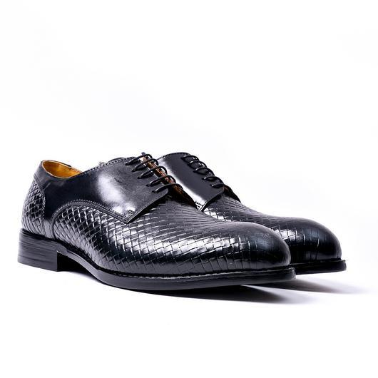John Foster Black 5-Eyelet Woven Derby Lace Up Shoe - Obeezi