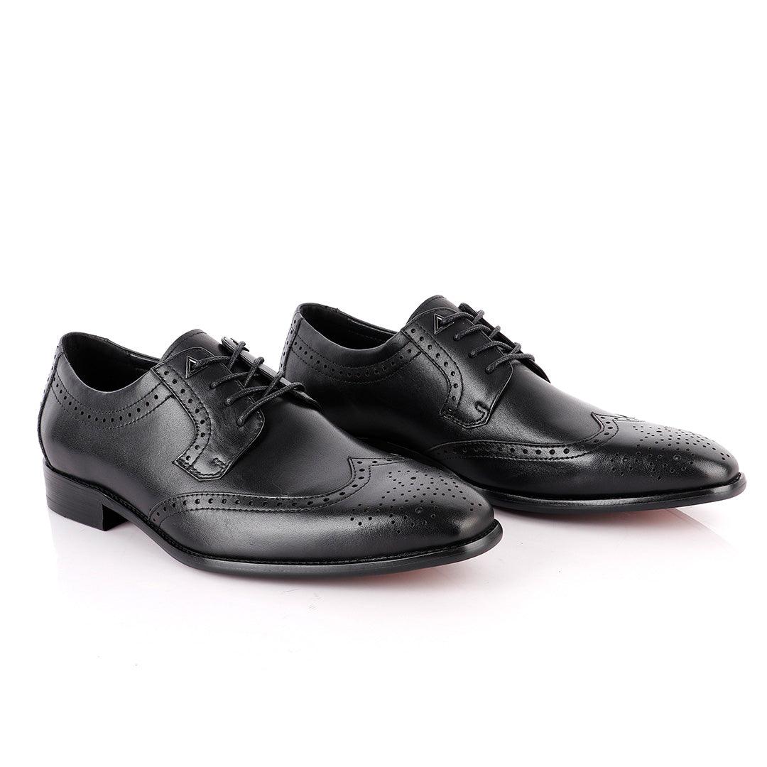 John Foster Black Derby Lace Up Brogue Shoe - Obeezi