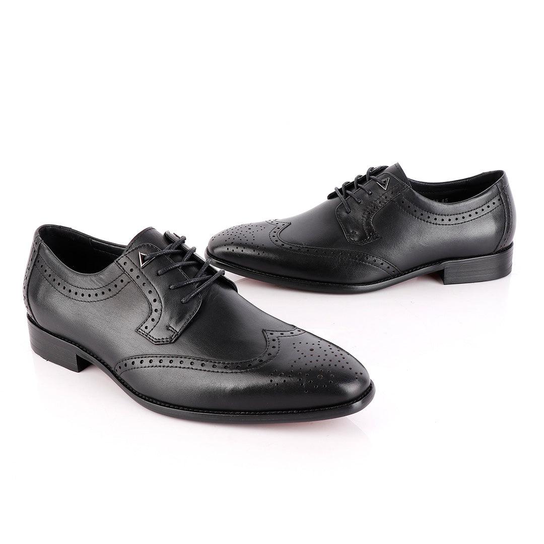 John Foster Black Derby Lace Up Brogue Shoe - Obeezi