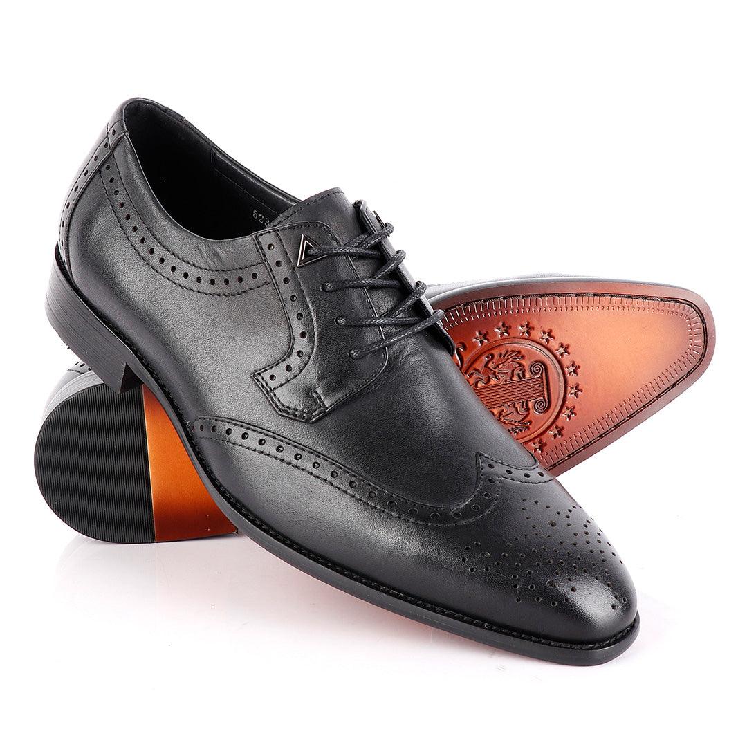 John Foster Black Derby Lace Up Brogue Shoe - Obeezi