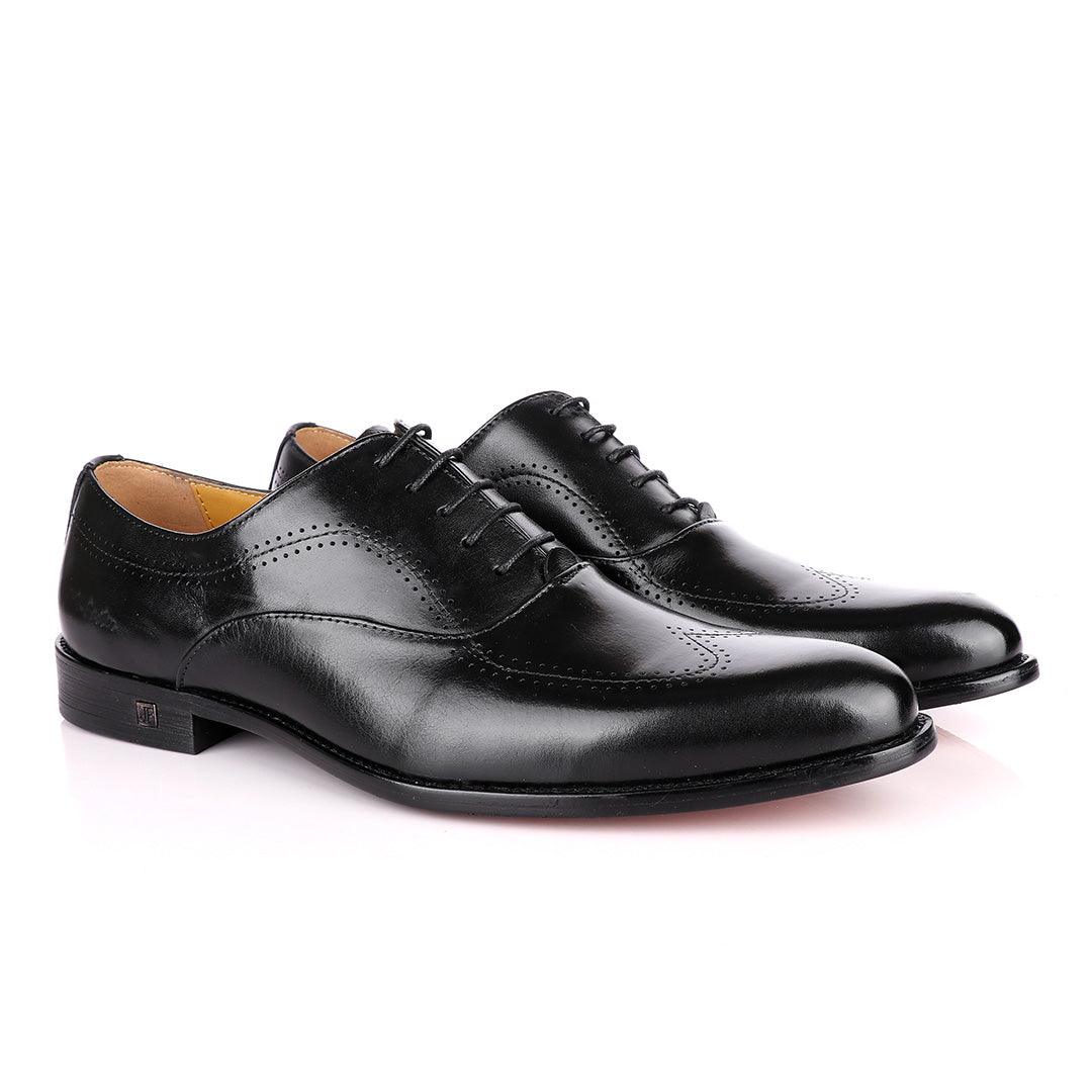 John Foster Black Derby Lace Up Brogues Shoes - Obeezi