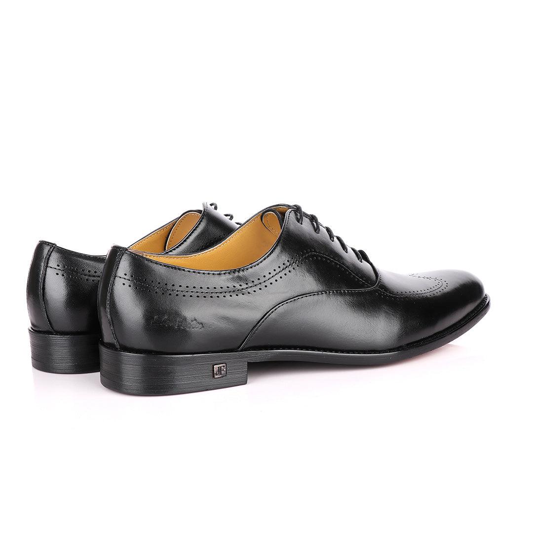 John Foster Black Derby Lace Up Brogues Shoes - Obeezi
