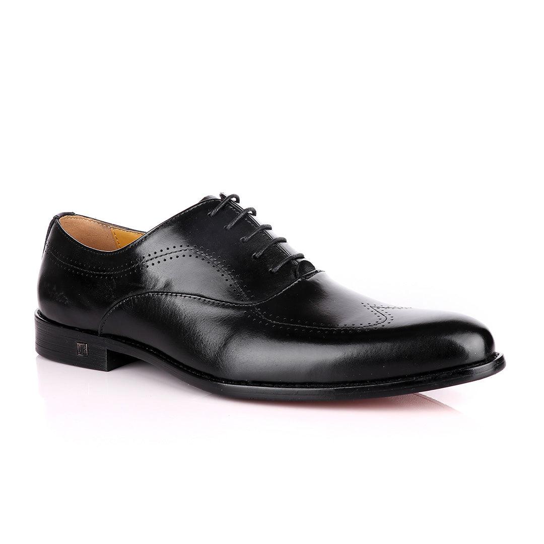 John Foster Black Derby Lace Up Brogues Shoes - Obeezi