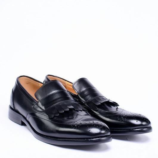 John Foster Black Fringe Loafers Shoe - Obeezi
