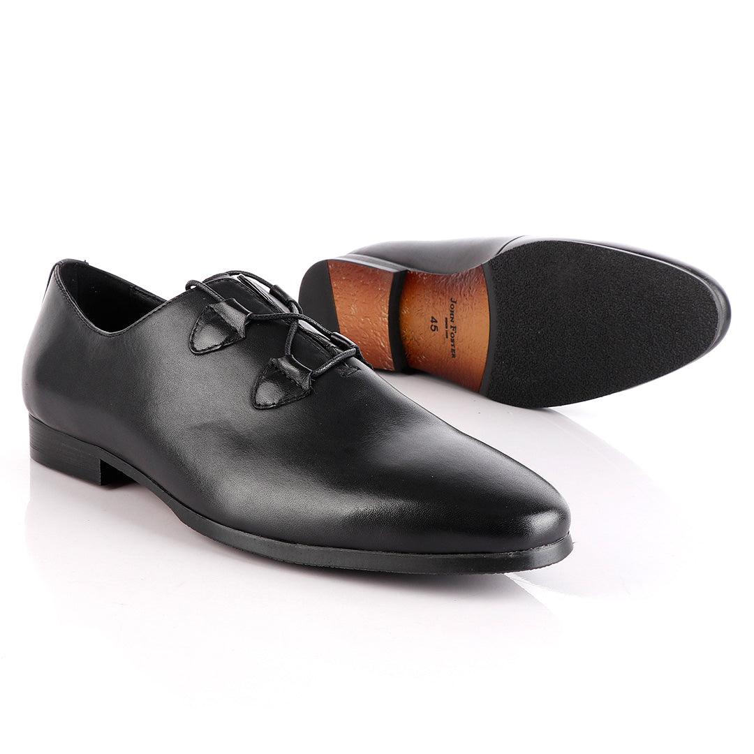John Foster Black Half Croc Laceup Oxford - Obeezi