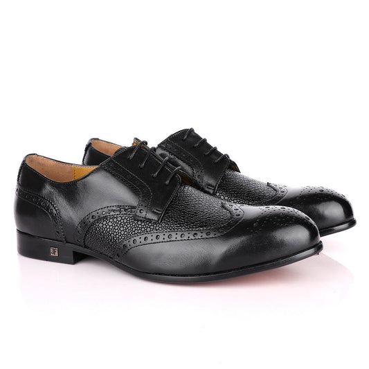 John Foster Black Half Croc Oxford Brogues Shoe - Obeezi