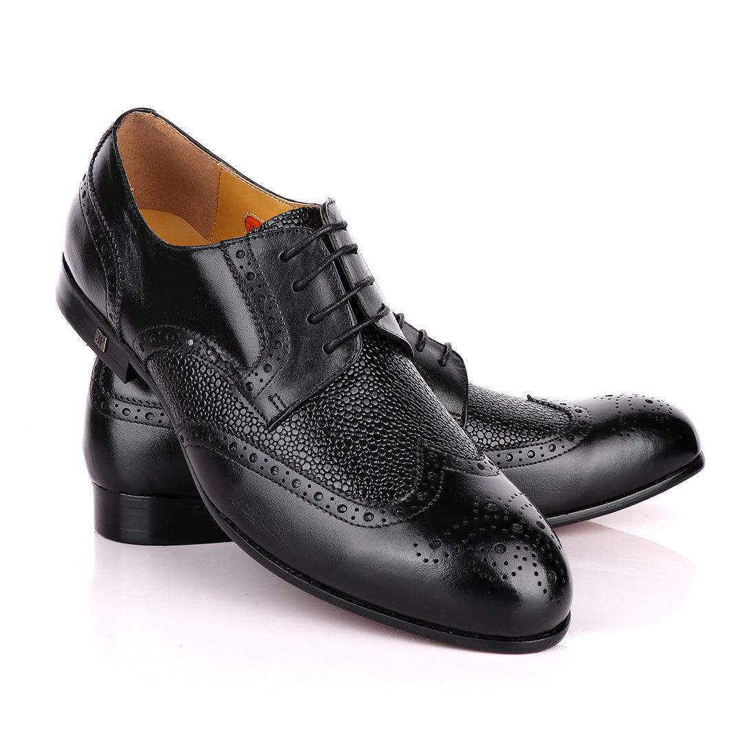 John Foster Black Half Croc Oxford Brogues Shoe - Obeezi
