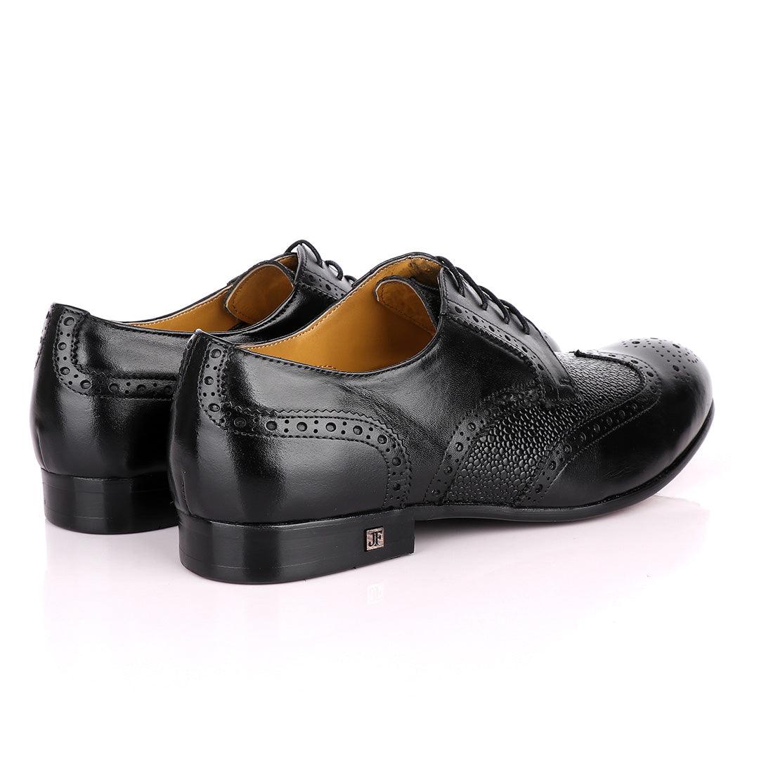 John Foster Black Half Croc Oxford Brogues Shoe - Obeezi