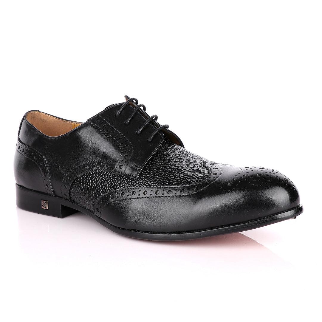 John Foster Black Half Croc Oxford Brogues Shoe - Obeezi