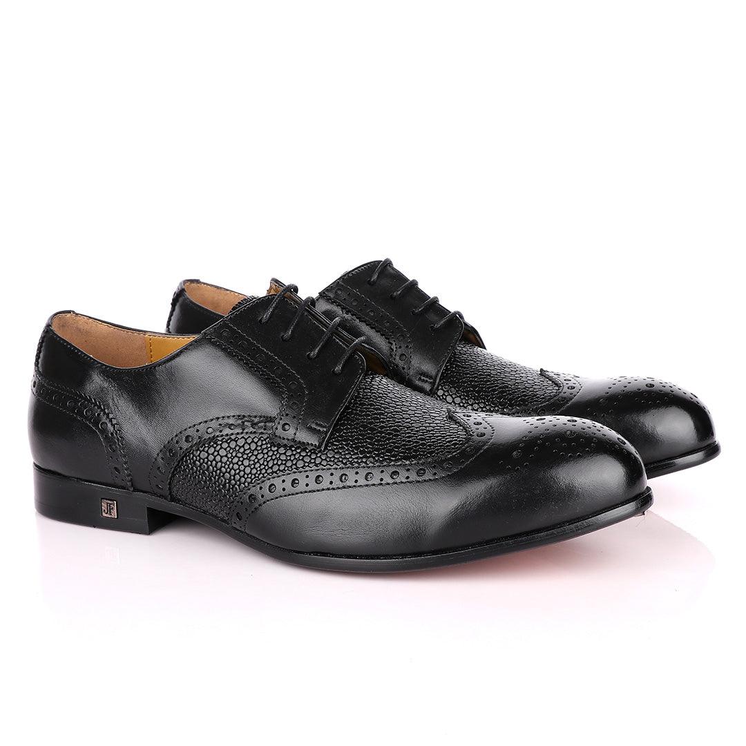 John Foster Black Half Croc Oxford Brogues Shoe - Obeezi