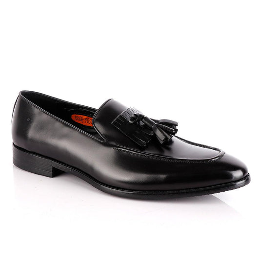 John Foster Black Leather Slip on Mocassin with Tassels - Obeezi