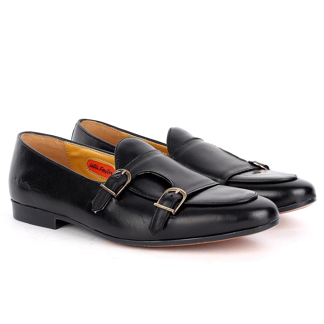 John Foster Black Leather With Monk Strap Side Buckle Shoe - Obeezi.com