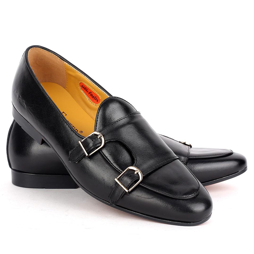 John Foster Black Leather With Monk Strap Side Buckle Shoe - Obeezi.com