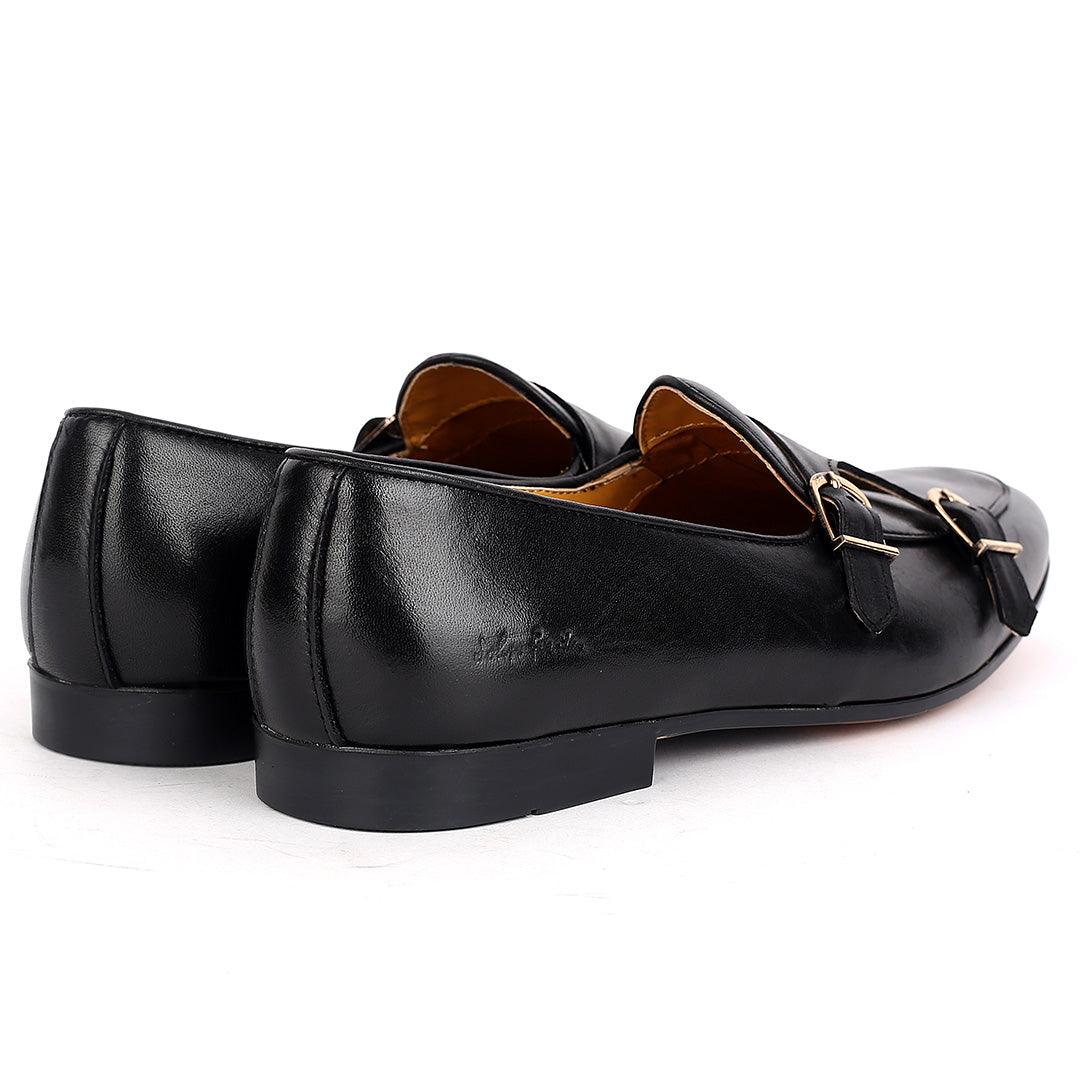 John Foster Black Leather With Monk Strap Side Buckle Shoe - Obeezi.com