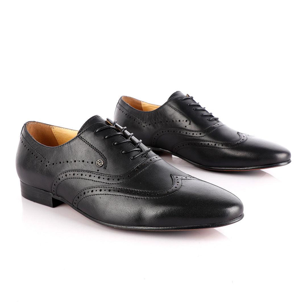 John Foster Black Oxford Lace Up Brogue Shoe - Obeezi